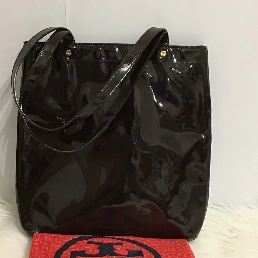 Tory Burch Brown Patent Leather Oversized Tote Bag